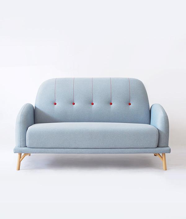 NIFTY SOFA (DOUBLE) Sofa ziinlife Light Blue - Red Buttons